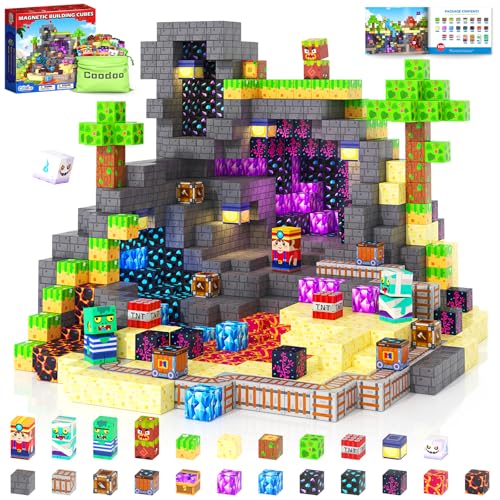 Coodoo Magnetische Bausteine - Baue Mine Magnet Welt für Kinder 4-8, Magnetische Fliesen Outdoor STEM Konstruktionsbausteine Sensorische Spielzeug für Jungen und Mädchen ab 3 Jahren Kinderspielzeug