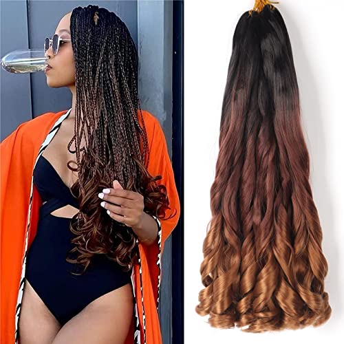 French Curly Braiding Hair 22 Inch 8Pack/lot Loose Wavy Spiral Curl Braids Crochet Hair Deep Wave Synthetic Extensions Pre Stretched Bouncy Braiding Hair(1B/33/30)