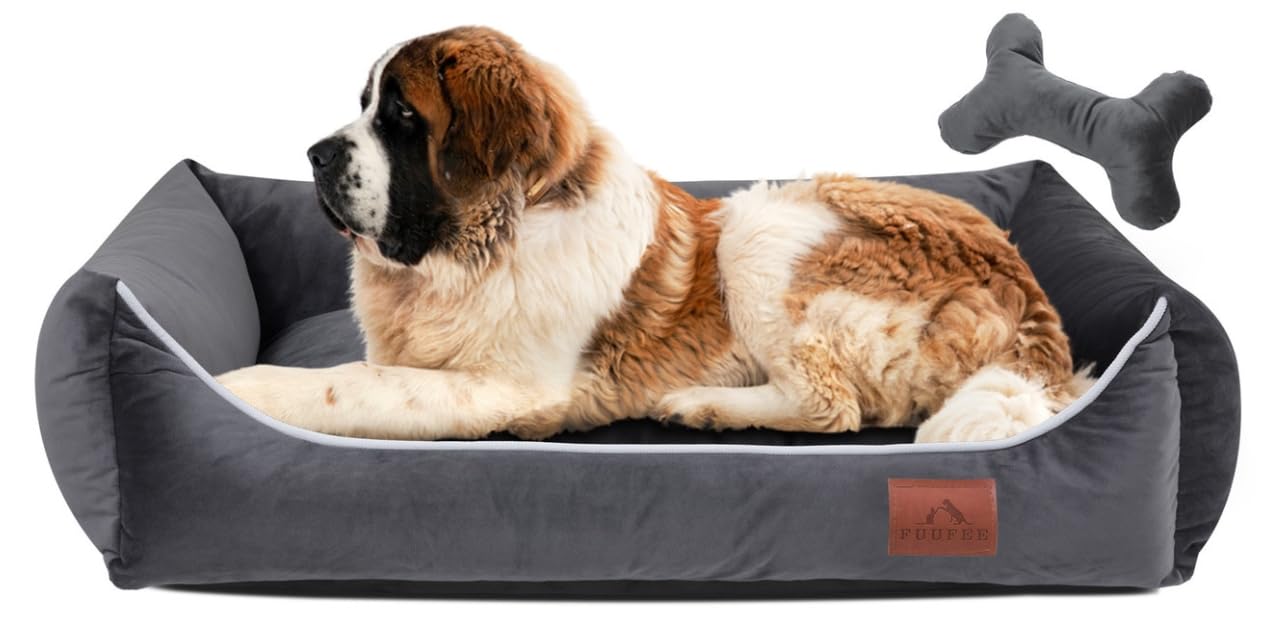 FUUFEE Lux Dog Bed | 120x90 cm | Cozy Sofa for Extra Large Dogs | Comfortable and Washable | with Removable Cover | Perfect for Your Pet's Rest and Relaxation | Graphite