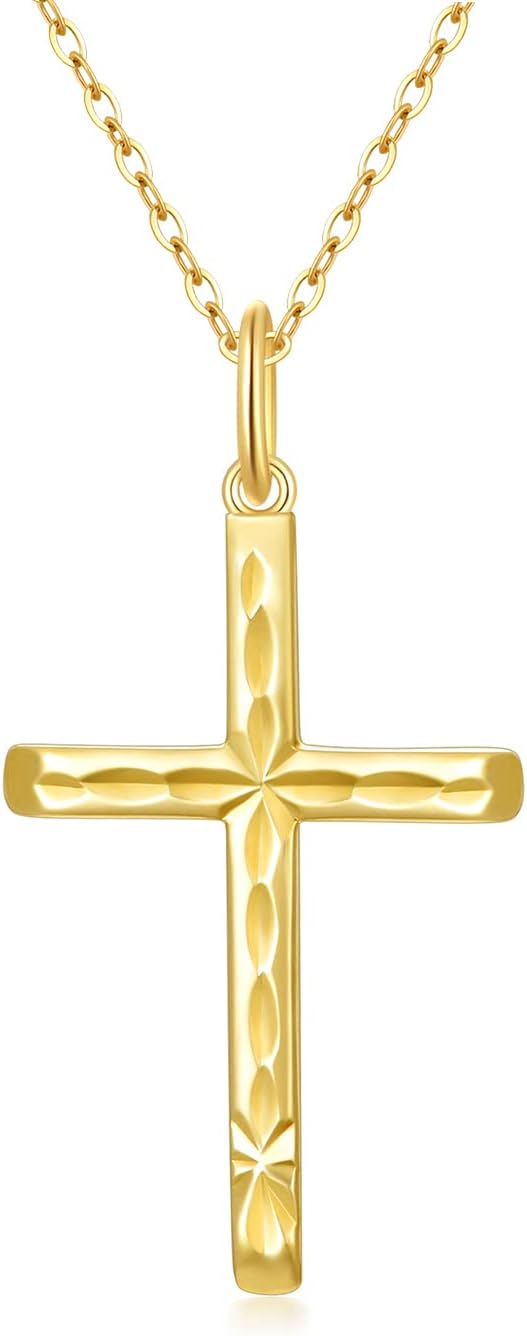 SISGEM Solid 14K Gold Cross Necklace, Real Gold Faith Cross Pendant Necklace Religious Jewelry for Women Anniversary Birhtday Mother's Day Jewelry Gifts for Mom, Wife, 16+2 Inch