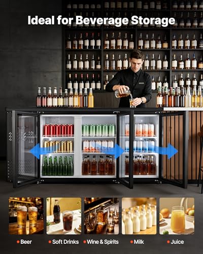 Image of VEVOR Back Bar Cooler, 19.6 Cu. Ft Counter Height Beverage Refrigerator, Commercial Bar Display Fridge w / 3 Glass Doors, LED Lighting, Fan Cooling Beer Wine Cooler for Pub, Merchandiser, Store