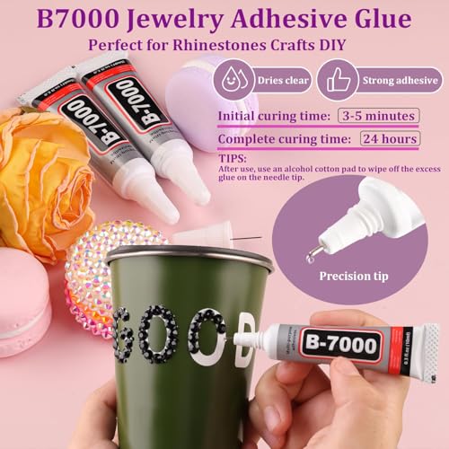 Image of Resin Rhinestones for Crafting with 3Pcs 10ml B7000 Jewelry Glue, 1 Box Black Flatback Gems Crystals Diamond for Bedazzling Crafts DIY Nail Art Makeup, Gems for Clothing Tumblers Shoes