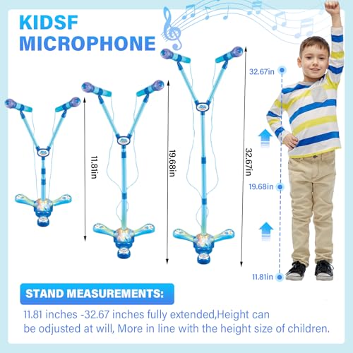 Microphone et support enfants double bleu pour chanter en duo - 2