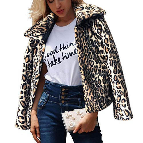 Women's Leopard Faux Fur Coat Vintage Warm Long Sleeve Winter Warm Parka Jacket Outwear (Leopard Coat,US 8 Loose (Tag XXL))