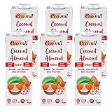 ECOMIL - Coconut Almond Nature BIO, Bebida Vegetal de Coco y Almendra, Vegano, Sin Gluten, Sin Lactosa, Sin Azúcares - Pack 6 unidades de 1L
