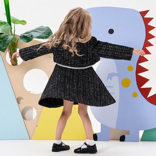 famuka Little Girl Tweed Suit Kids 2PCS Sleeveless Dress + Coat Winter Party Dress Outfit3