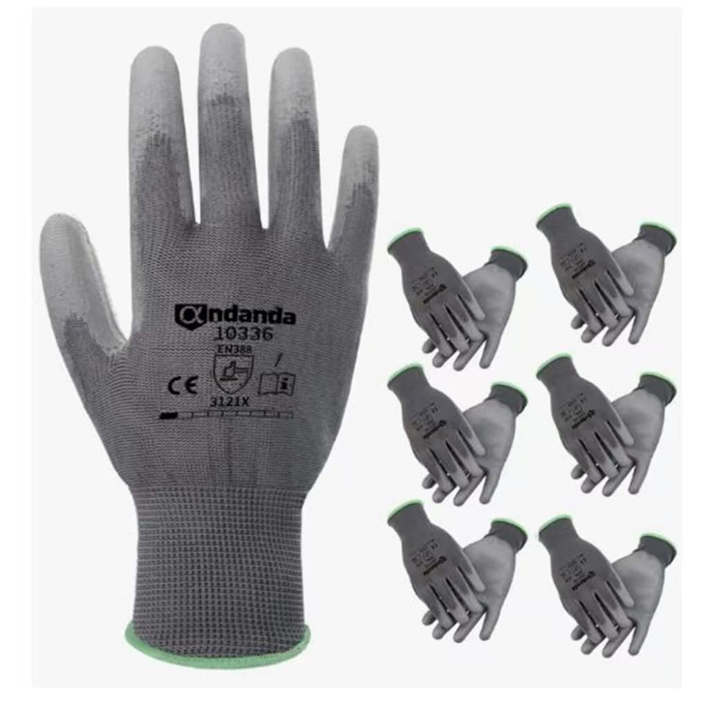 ANDANDA Safety Work Gloves PU Coated Gloves, Multipurpose Work Gloves, Men's Gardening Gloves, Ideal for Light Duty Work