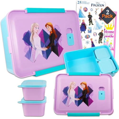 Frozen Lunch Box for Girls - Bundle with 2 Frozen Bento Lunch Boxes with Mini Containers Plus Stickers, More | Frozen Lunch Box Containers Set