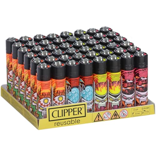 Clipper Clásico Grande Recargable 48 Unidades Diseño Calaveras