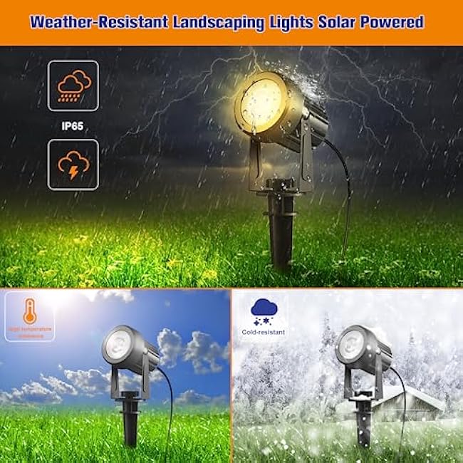 APONUO Solar Spot Lights Outdoor 4-in-1 Solar Landscape Lights Dusk to Dawn Solar Uplights IP65 Waterproof 9.8ft Cable Outdoor Spot Lights for Yard Pathway Garden Tree Decoration (Warm White)