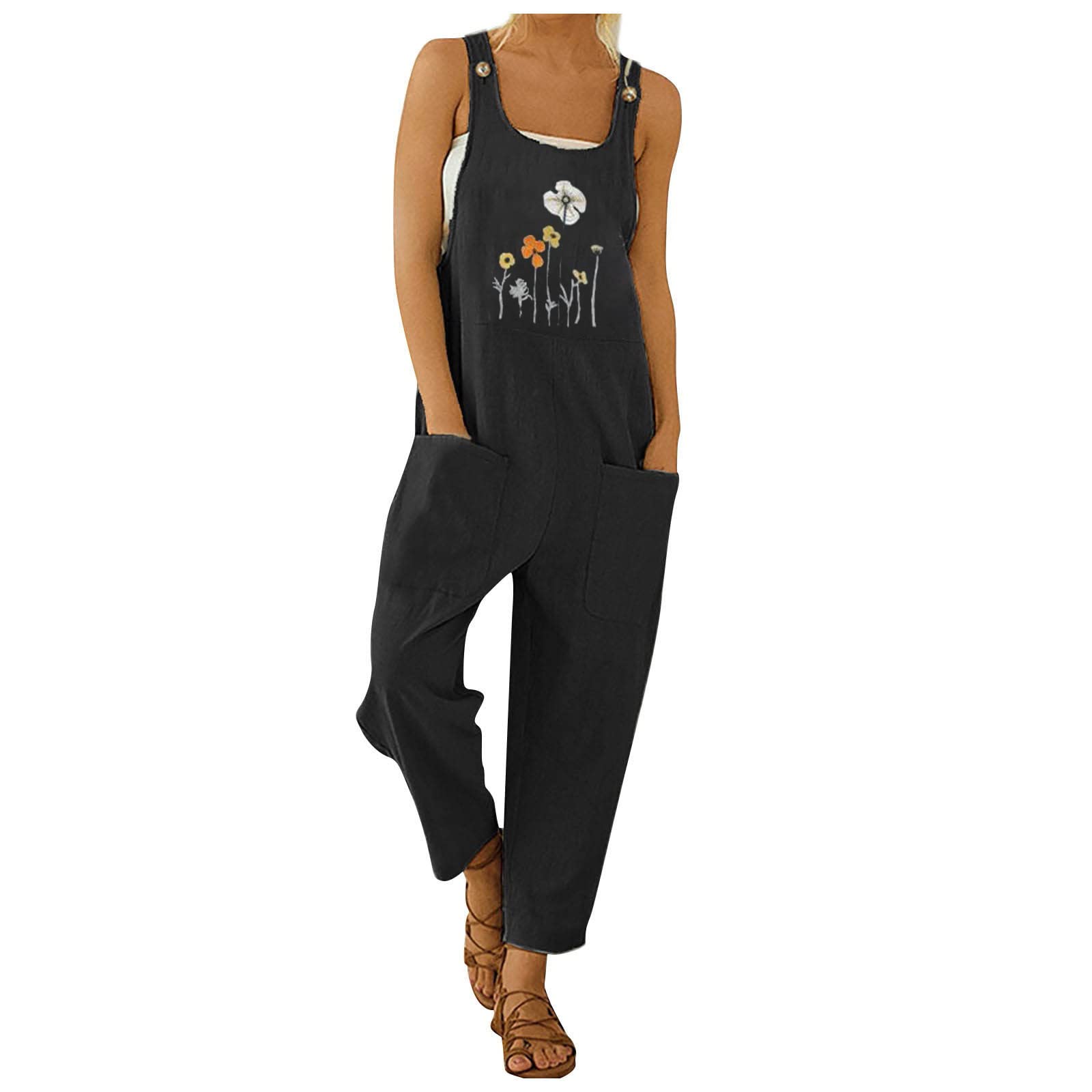 NUSGEAR 2023 Mono Mujer Verano Monos de Tirantes Jumpsuit Casual Moda Impresión Pantalones Largos Overol Pierna Ancha Suelta Cómodo holgado Correas Bolsillos