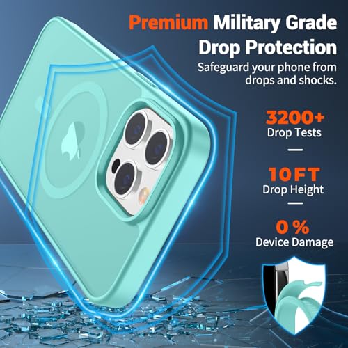 Image of SUPFINE Magnetic for iPhone 14 Pro Max Case (Compatible with MagSafe) (Military Grade Drop Protection) Translucent Matte Shockproof Phone Cover,Blue Green