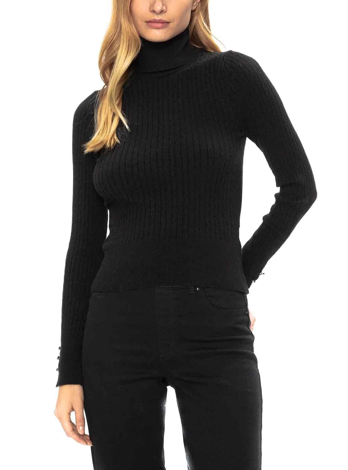 ONLY Women's Onllorelai LS Cable Rollneck KNT Longsleeve T-Shirt, Black, L