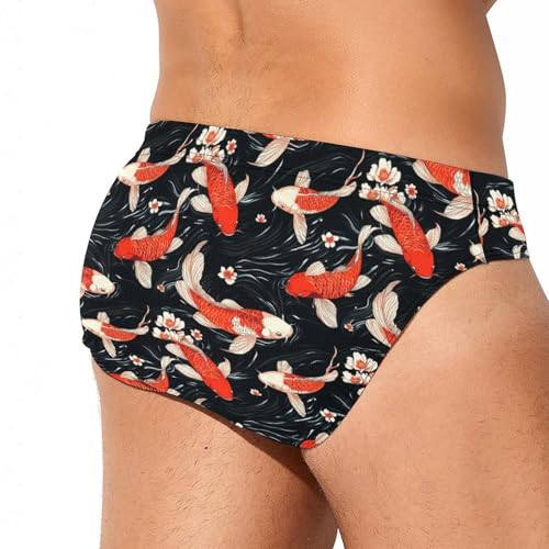 Fish Japanese Florals Printed Swim Briefs for Men Sexy Bikini Swimwear Elastic Beach Trunks Bathing Suit4