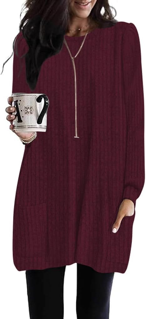 2025 Long Shirts for Women to Wear with Leggings Long Sleeve Tunic Tops Loose Fit Dressy Tunic Sweaters with Pockets
