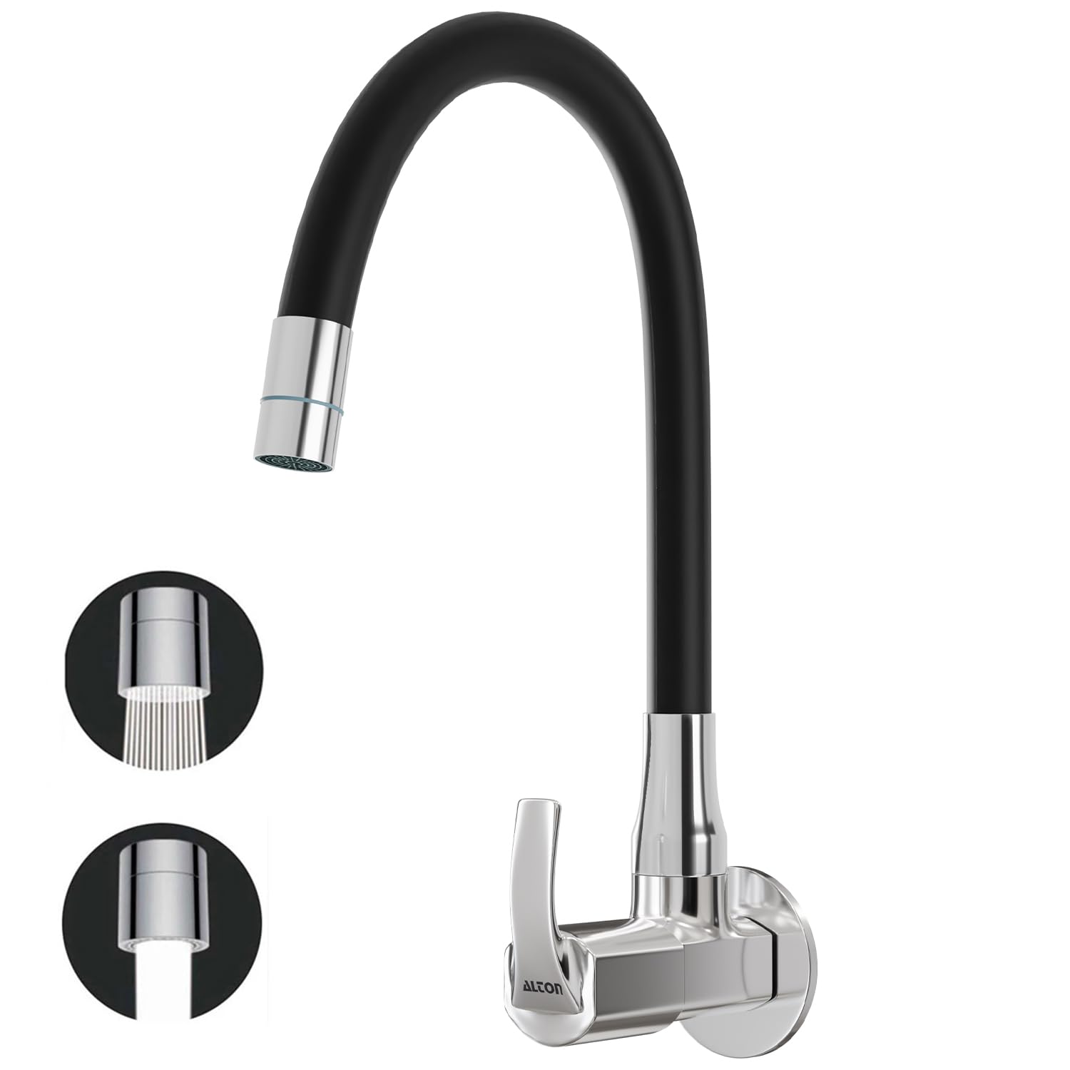ALTON QBA9066 Brass, Sink Cock with Flexible Swivel Spout, Black & Chrome Finish (Dual Flow)-image-8