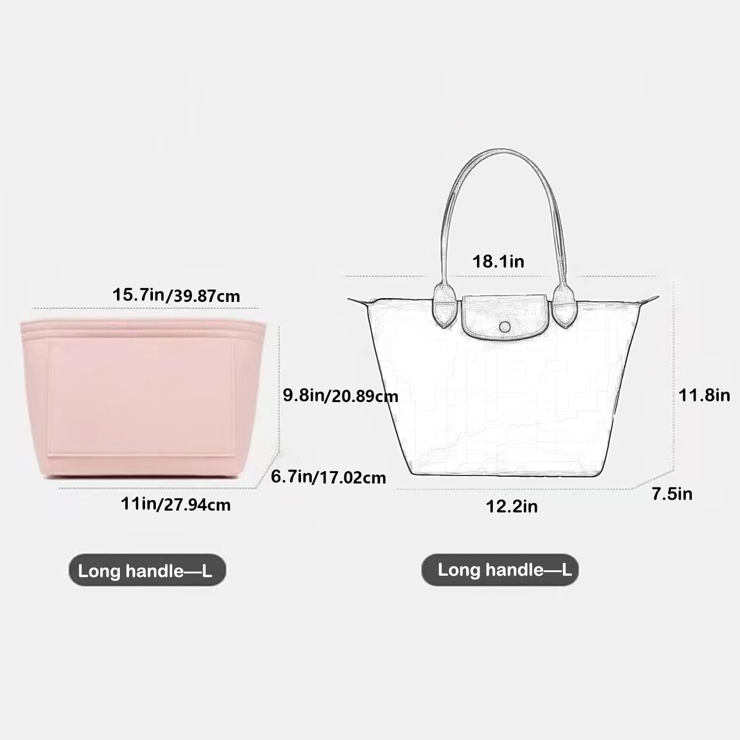 D.DUO Organizer per borse, accessori per borse, organizer Longchamp con manico lungo (L(manico lungo), Beige)