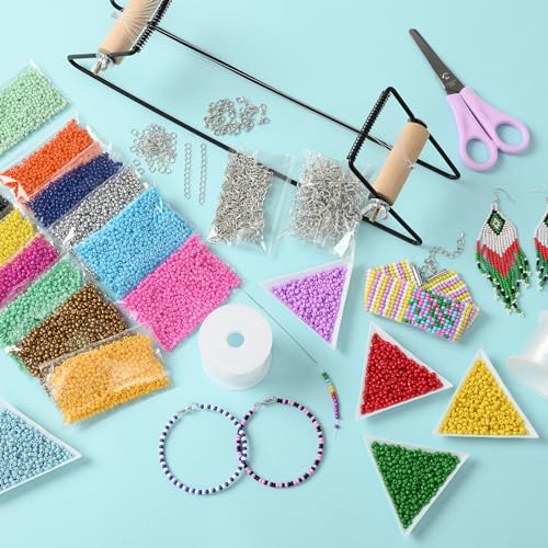 Multions BZQ01 Seed Bead Loom Kit,10566 Pcs Bead Loom Kit Includes 20 Colors 3Mm Seed Beads,Beading Needles,Crystal Wire,Bead Trays,Scissors For Bracelets Jewelry Earring Making Kit thumb #3