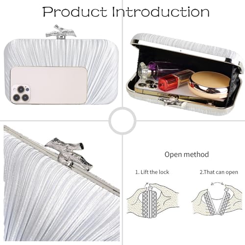 Image of MR Clutch Purses for Women Pleated Evening Clutch Wedding Purse with Chain | Pleated Satin Clutch Purse, Womens Evening Bag Shoulder Crossbody Purse Wedding Clutch for Wedding Prom Party