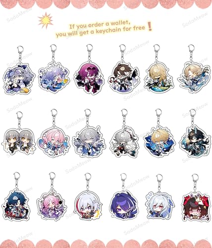 Honkai Star Rail Wallet for Men Women Honkai Purse Kawaii Anime Bifold Wallet Card Holder, Free Keychain (Acheron-2)2