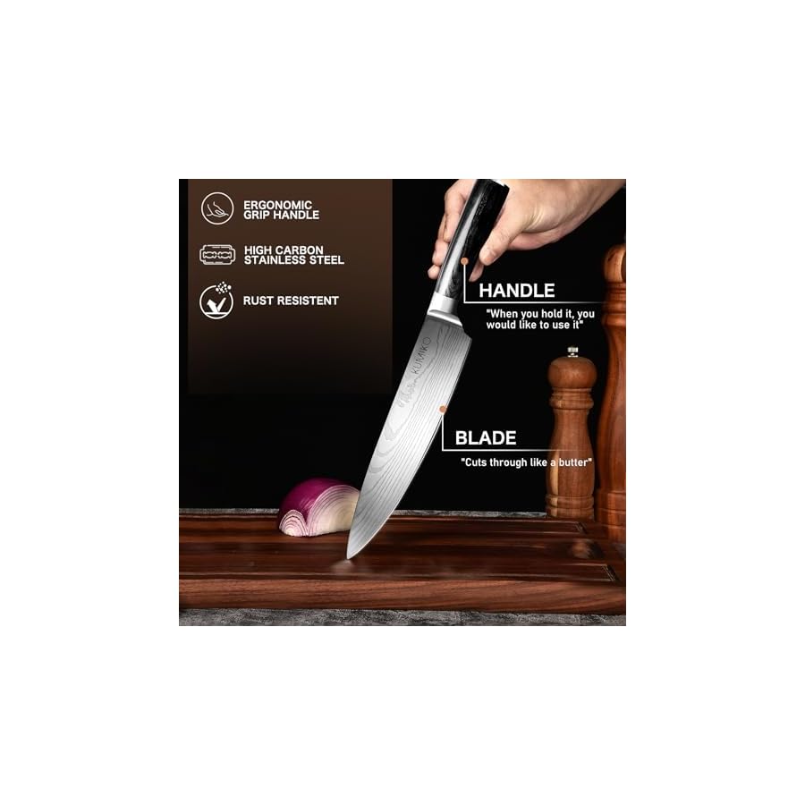 KUMIKO-Kitchen-Knife-Set-Black-Cooking-Knife-Set-Professional-Ultra-Sharp-High-Carbon-Stainless-Steel-Knives-7Cr17MOV-5-Piece-Knife-Set KUMIKO Kitchen Knife Set Black, Cooking Knife Set Professional, Ultra Sharp High Carbon Stainless Steel Knives (7Cr17MOV), 5 Piece Knife Set