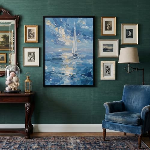 Impression de la mer sur toile de qualité supérieure, art mural voiliers chic 80x120cm