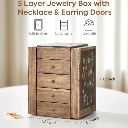Meangood Wooden Jewelry Box for Women, 4 Drawers, 5-Layer, Lacquered Walnut by Meangood - Used condition - Image 2