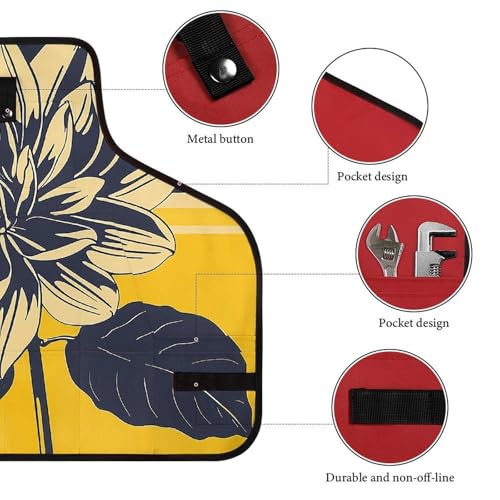 Delantal de trabajo con diseño flores amarillo, 8 bolsillos miniatura 3