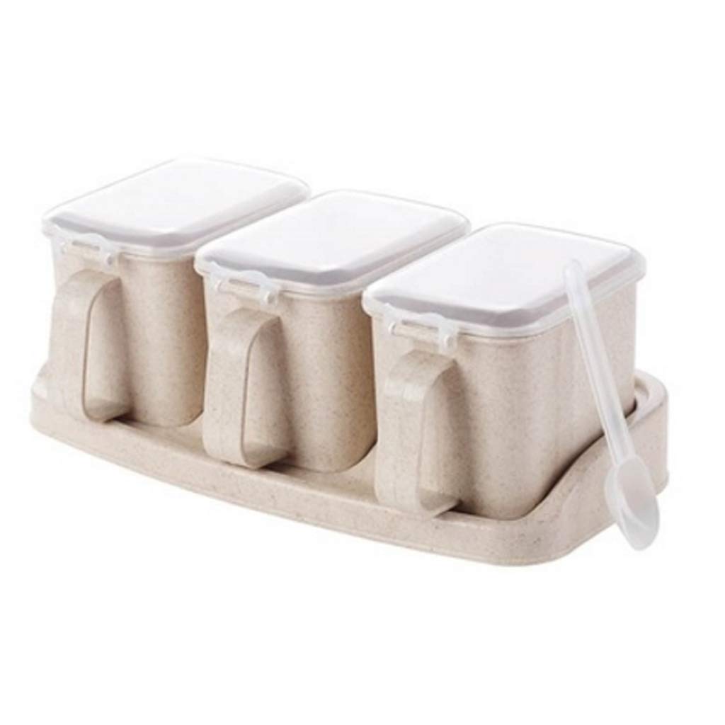 IANSHFKN Plastic Seasoning Box, Spice Pots Container with Lid,set of 3 Condiment Transparent Square