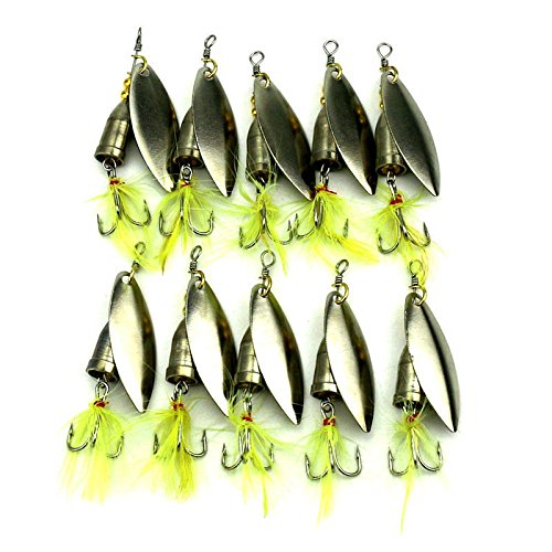 LENPABY 10PCS Lures Spinners,Spinnerbaits, Metal Fishing Spoons Bait 6g Feather Fishing Hooks Rooster Tail Fishing Lures Bass Spoon Crank Bait