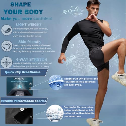Men's Compression Shirts Single Arm Long Sleeve Basketball Athletic Workout Shirt Tops Baselayer Undershirt3