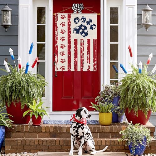 Bandera patriótica exterior que no se desgasta para el jardín del 4 de julio con diseño de perro 2