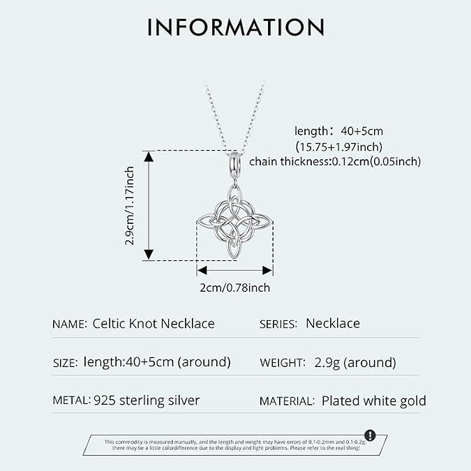 925 Sterling Silver Triangle Celtic Knot Necklace for Women