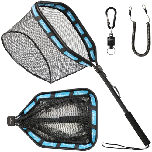 GOODCAT Fishing Landing Net, Black Rubber-Coated Mesh with Aluminum Frame, 17x12.4 Inch Hoop, 32.5...