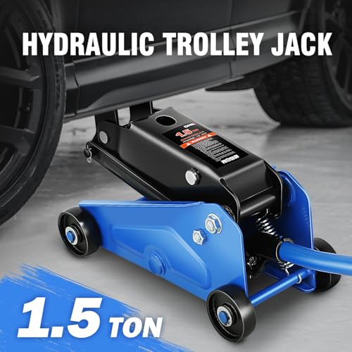 Image of DNA Motoring Low Profile Hydraulic Trolley Service /Floor Jack, 1.5 Ton (3000 lbs) Capacity, Lifting Range 5.5 inch-15.35 inch,Blue, TOOLS-00675-BL