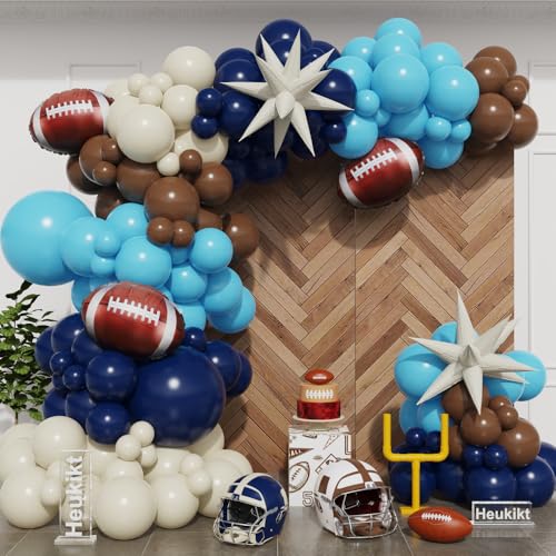 136PCS Football Party Supplies Navy Blue Brown Sand White Balloons Garland Arch for Boys Birthday...