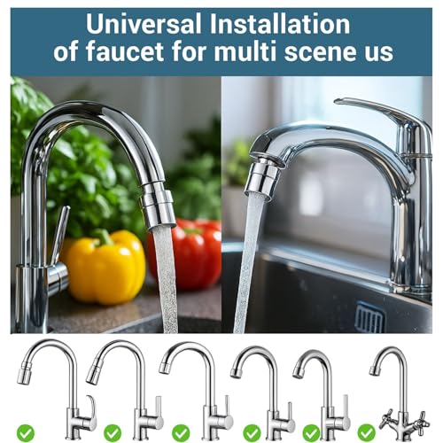 Image of 360 Rotation Stainless Steel | Kitchen Tap Extender | Swivel Sink Faucet Aerator | Water Saving Aerator | Dual Flow, Foam and Spray | Fits Male /Female 22mm Thread | Polished Chrome