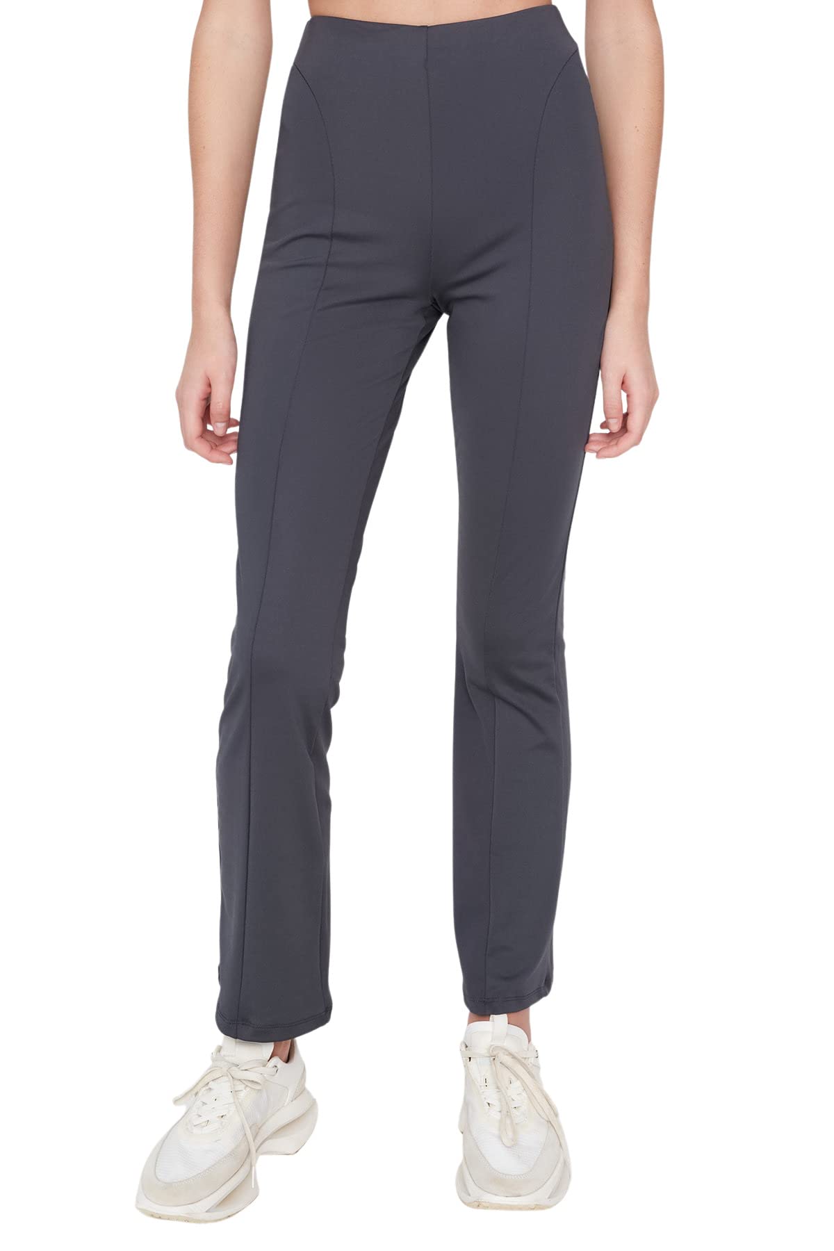 Trendyol Women's Woman Sportswear High Waist Straight Sweatpants, Anthracite, S