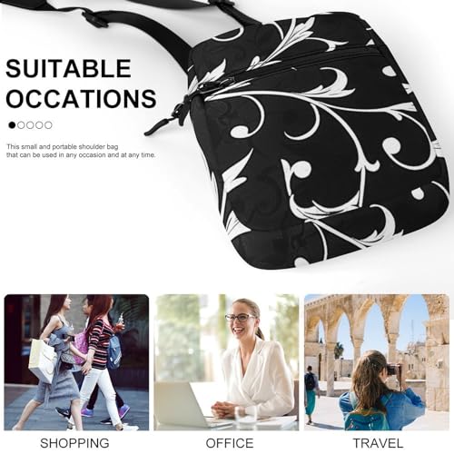 Satchel Tote Bag Messenger Bag White Leaf Swirl Printed Mini Sling Bag Purse Suitable for Work Travel4