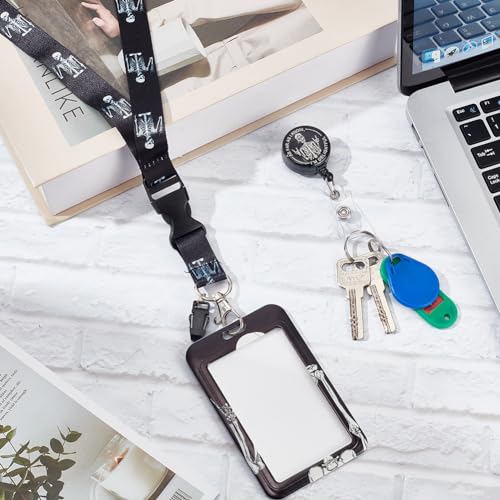 SUNNYCLUE 1 Box Gothic Badge Lanyard Skull Retractable Badge Reel Clip Badges Holder Horror Funny Skeleton Halloween Black ID Lanyard Name Tag Vertical ID Protector Breakaway for Men Women Teachers - Image 4