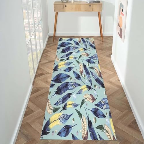 Tapis résistant bleu jaune avec texture moelleuse pour zone de passage 120cm - 5