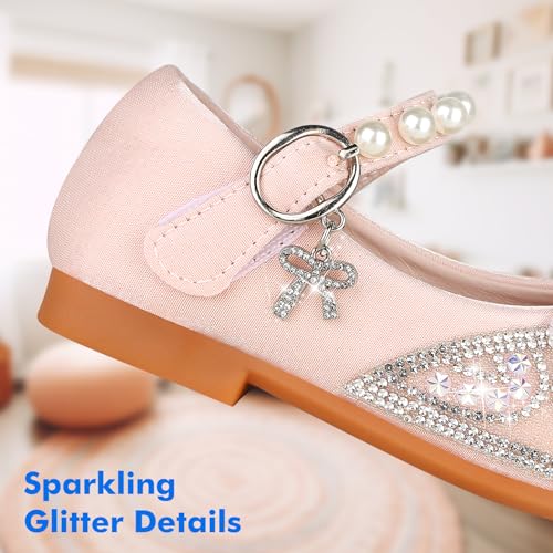 Toddler Girls Dress Shoes Princess Shoes Low Heels Girls Mary Jane for Wedding Party, 11 Little Kid (Pink)4