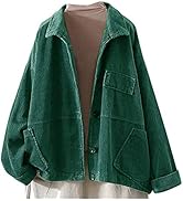 Ladyful Women's Baggy Corduroy Jacket Lapel Long Sleeve Coat Outwear