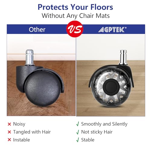 AGPTEK Set of 5 Office Chair Caster Wheels, Smooth Office Chair Wheels Replacement (11x22mm) for Hardwood Floors, Carpet, Heavy Duty Quiet Office Chair casters, No Noise, Quiet Game Chair Wheels