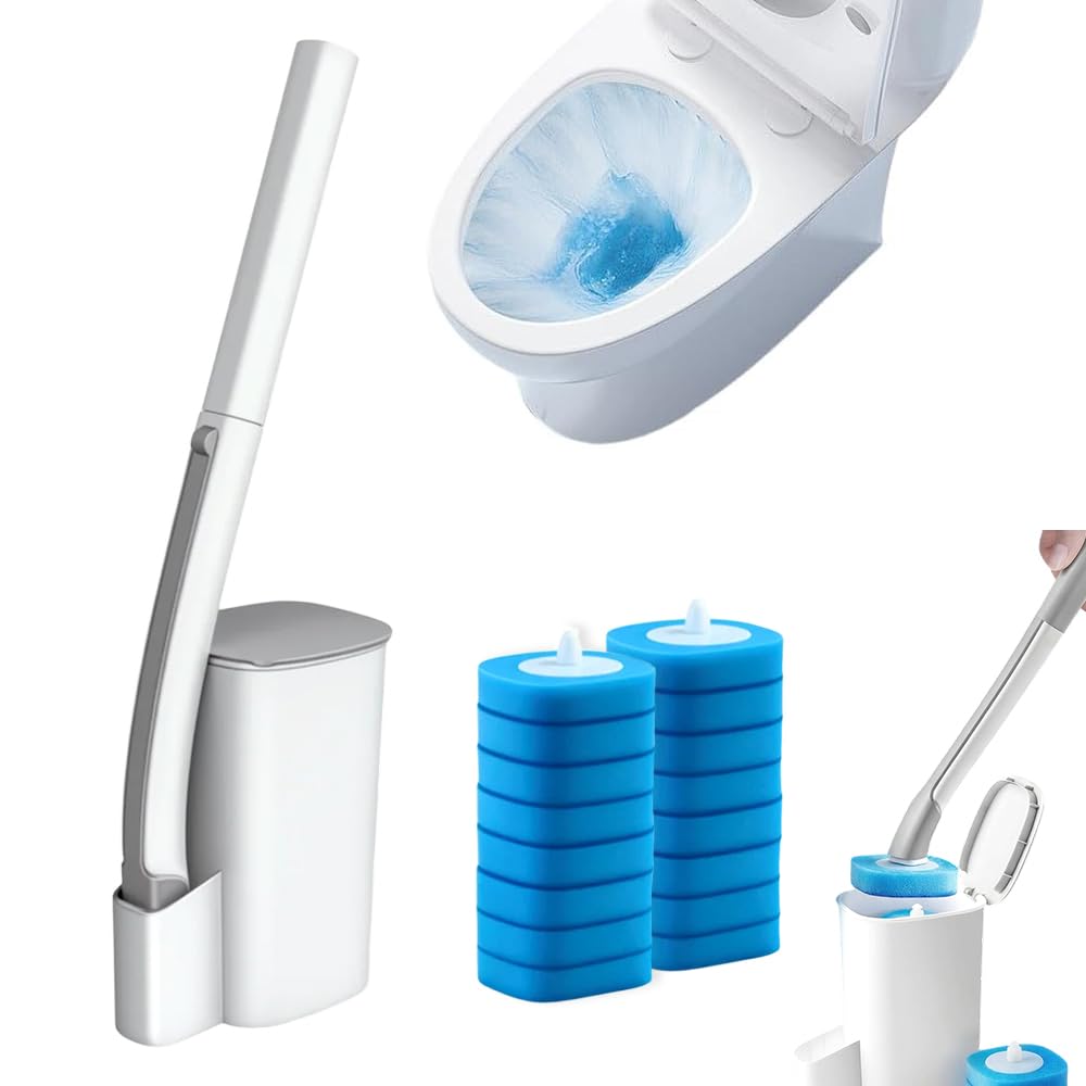 Kit de cepillo de inodoro 2026, incluye 16 recambios de limpiador, varita de inodoro montada en la pared, herramienta de limpieza de baño para inodoro, fregadero y bañera, fácil almacenamiento y uso