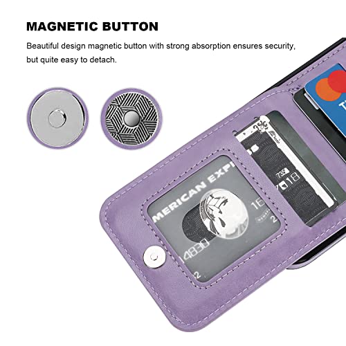 Image of KIHUWEY Compatible with iPhone 13 Pro Case Wallet with Credit Card Holder, Premium Leather Magnetic Clasp Kickstand Heavy Duty Protective Cover for iPhone 13 Pro 6.1 inch(Purple)