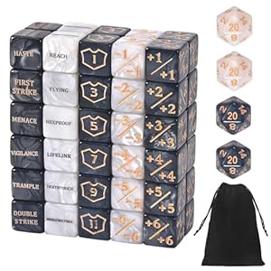 Peevisap 64 PCS MTG Counter dice, Fähigkeits-Keywords, -1/+1 würfel Lebenspunkte, kompatibel mit MTG, CCG und Kartenspielzubehör, inklusive Aufbewahrungsbeutel