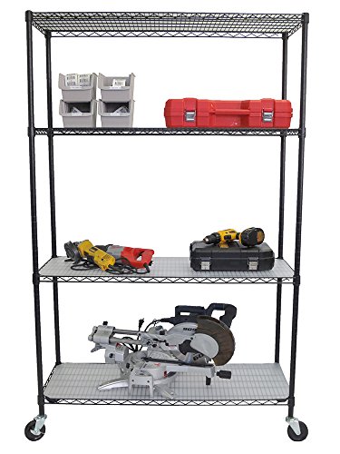 TRINITY 4-Tier NSF Wire Wheels and Liners Shelving Rack Black, 48W x 18D x 72H,
