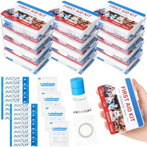 12 Set Mini First Aid Kit Bulk Mini Portable Travel Kit Resistant...
