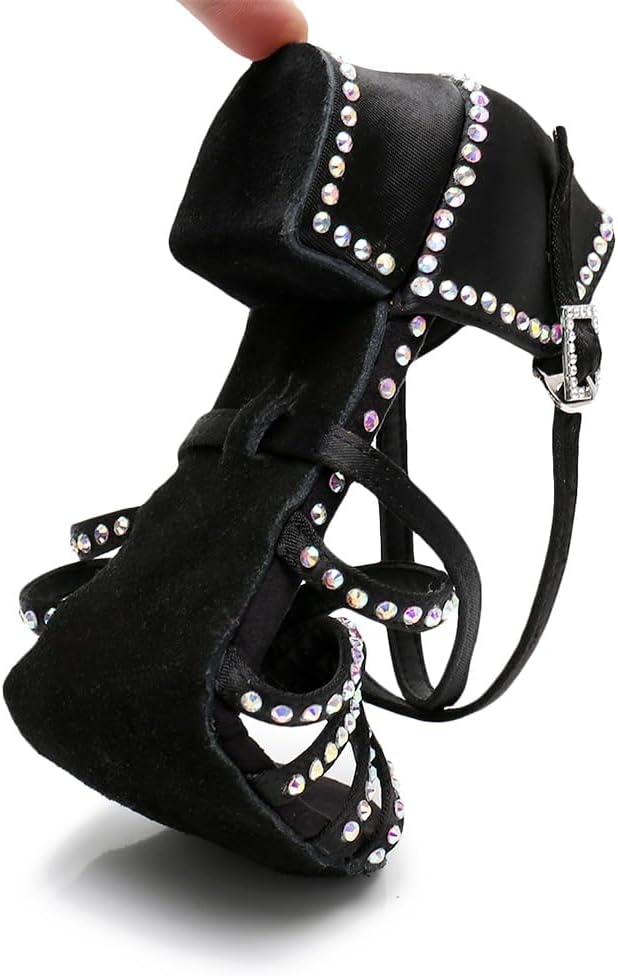 HIPPOSEUS Girls Rhinestone Latin Dance Shoes Low Heel Ballroom Salsa Dance Practice Performance Shoes